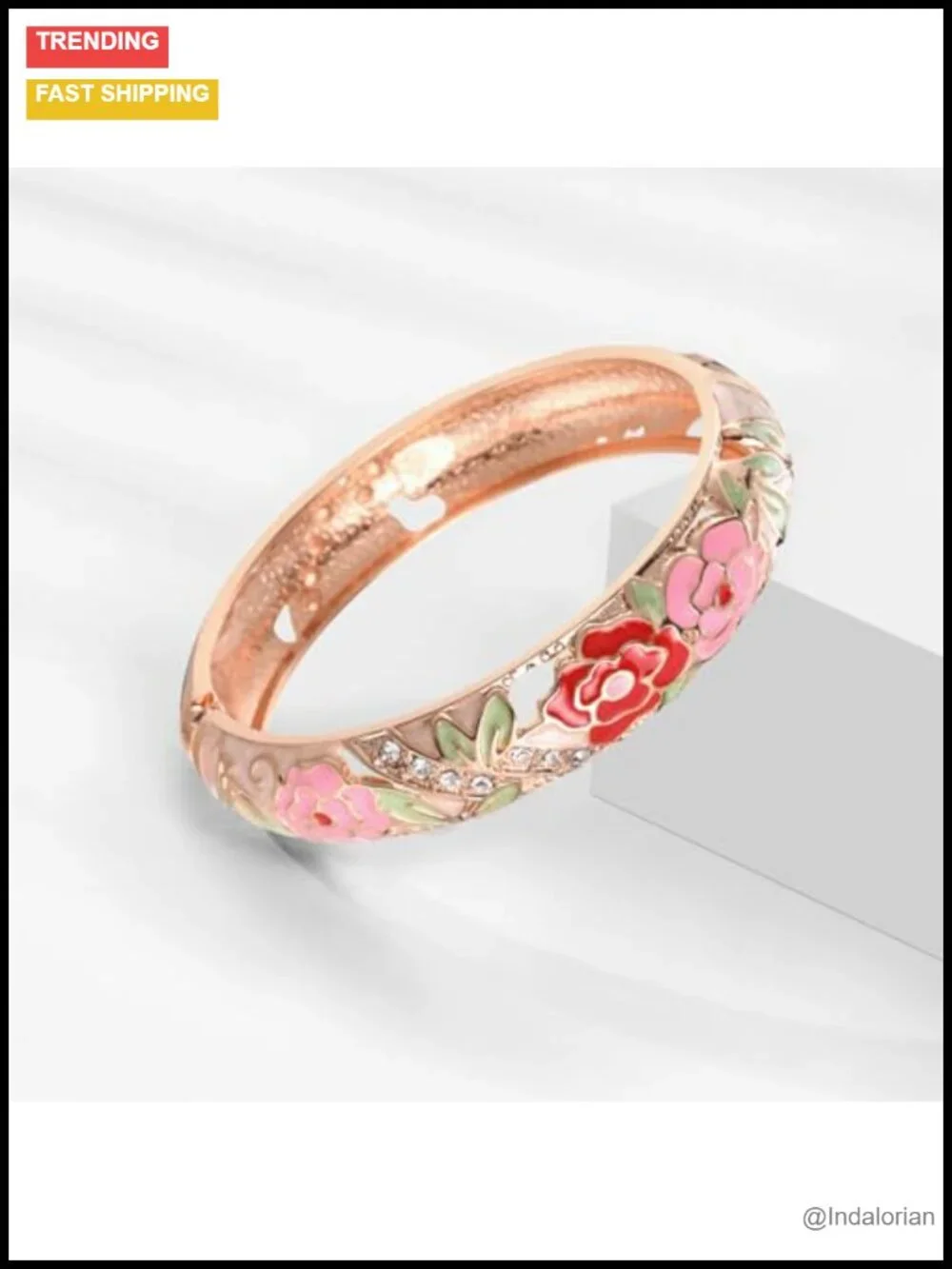 Cloisonne Enamel Hinged Cuff Bangle Bracelet 2 Piece Set